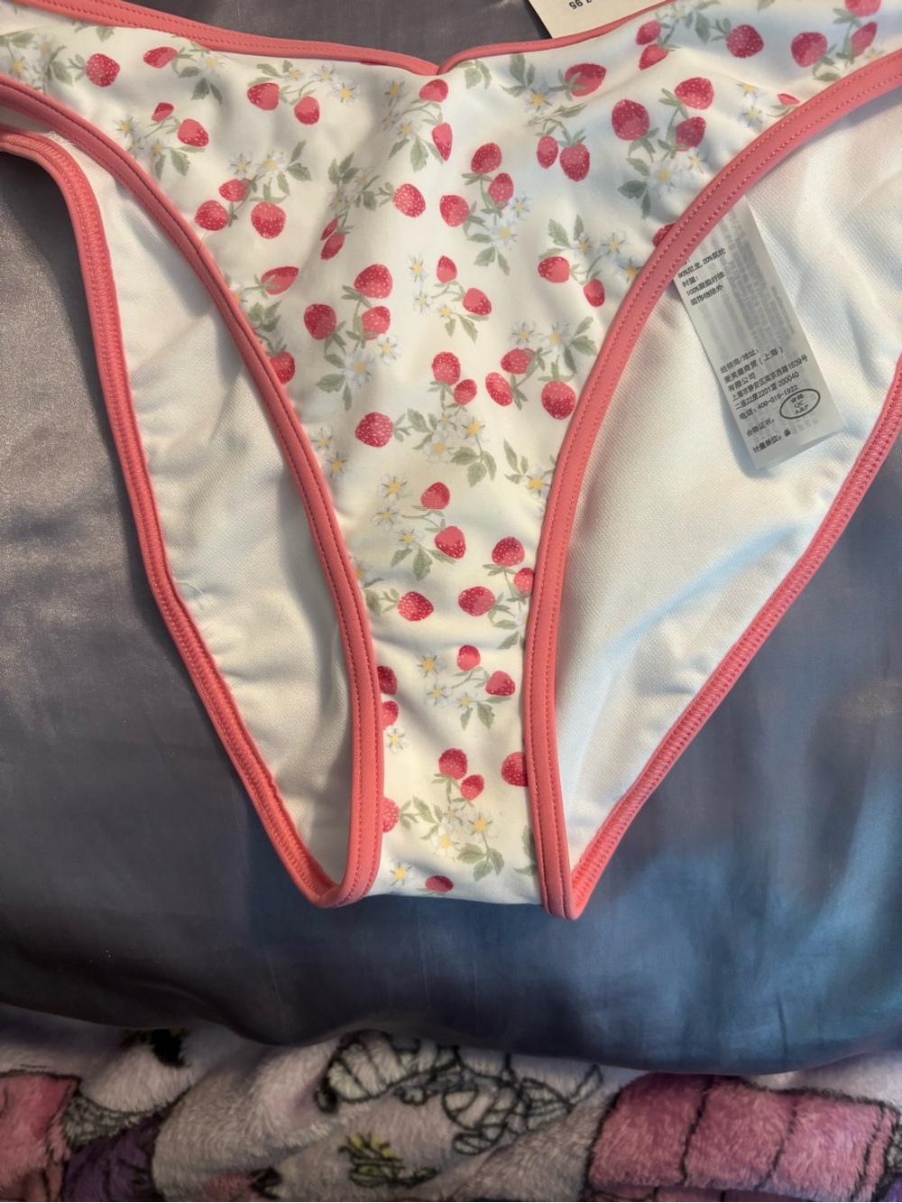 Hollister White Strawberry Print Bikini Bottoms with Pink Trim - Picture 6 of 8